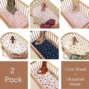 2 Pack Fitted Organic Cot & Bassinet Sheet / Change Pad Cover