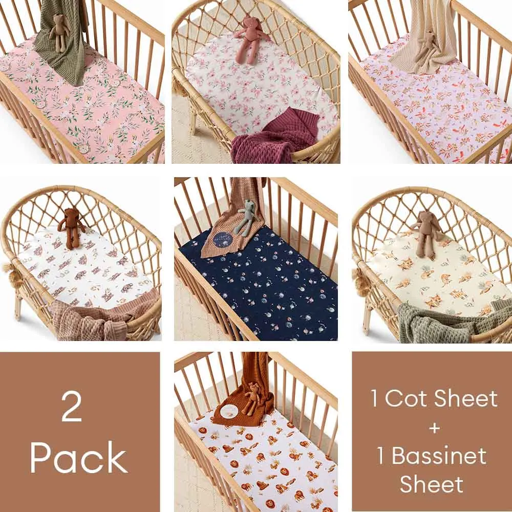 2 Pack Fitted Organic Cot & Bassinet Sheet / Change Pad Cover