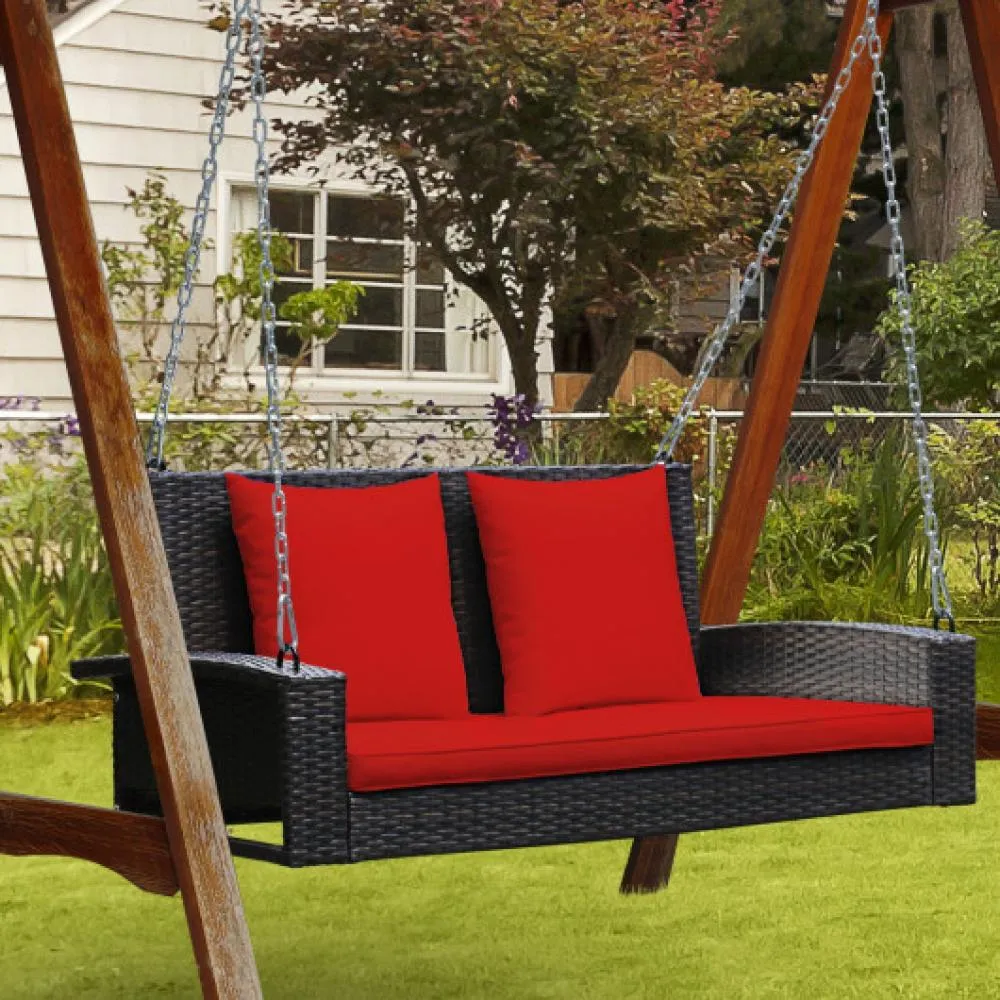 2-Person Patio Rattan Porch Swing with Cushions-Turquoise