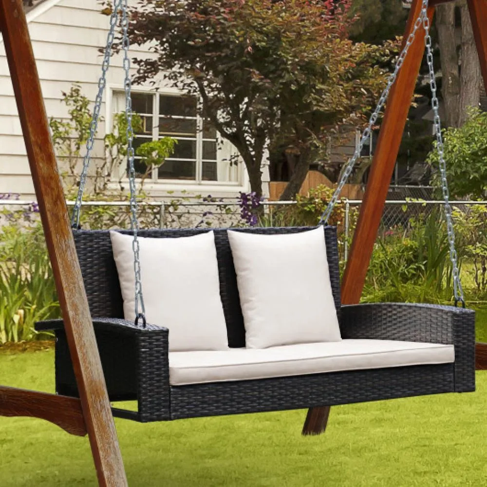 2-Person Patio Rattan Porch Swing with Cushions-Turquoise