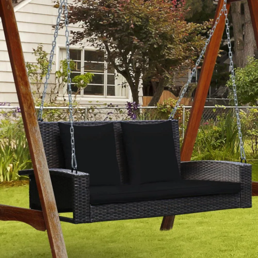 2-Person Patio Rattan Porch Swing with Cushions-Turquoise