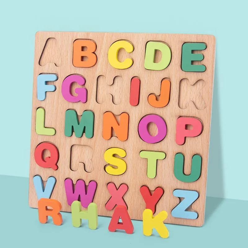 20*20cm Wooden Puzzle Toys Board Alphabet Number 3D Puzzles Kids Early Educational Toy Matching Letter Toys for Children