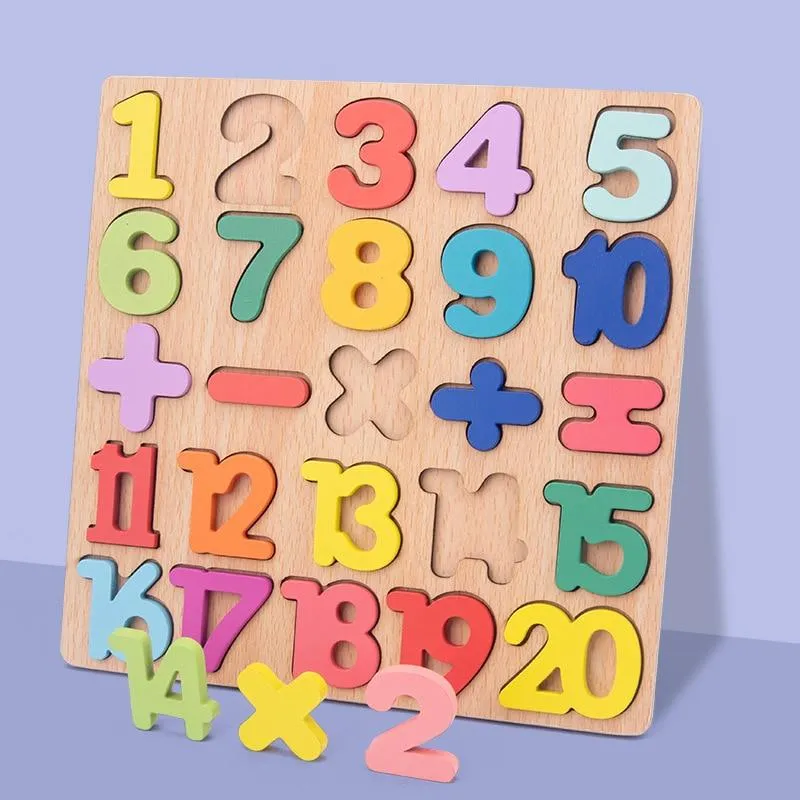 20*20cm Wooden Puzzle Toys Board Alphabet Number 3D Puzzles Kids Early Educational Toy Matching Letter Toys for Children