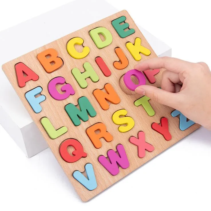 20*20cm Wooden Puzzle Toys Board Alphabet Number 3D Puzzles Kids Early Educational Toy Matching Letter Toys for Children