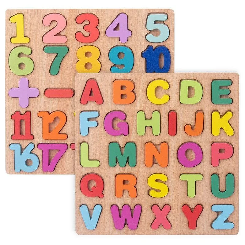 20*20cm Wooden Puzzle Toys Board Alphabet Number 3D Puzzles Kids Early Educational Toy Matching Letter Toys for Children