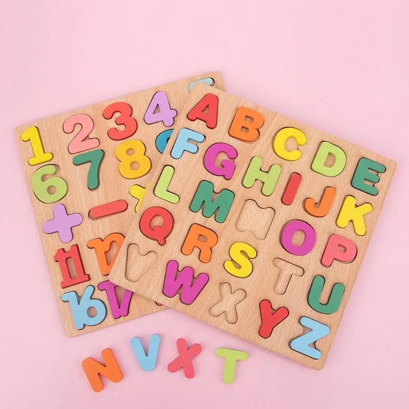 20*20cm Wooden Puzzle Toys Board Alphabet Number 3D Puzzles Kids Early Educational Toy Matching Letter Toys for Children