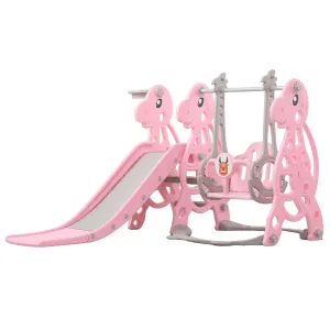 3-in-1 Kids Slide, Swing, Basketball Set with Anti-Slip