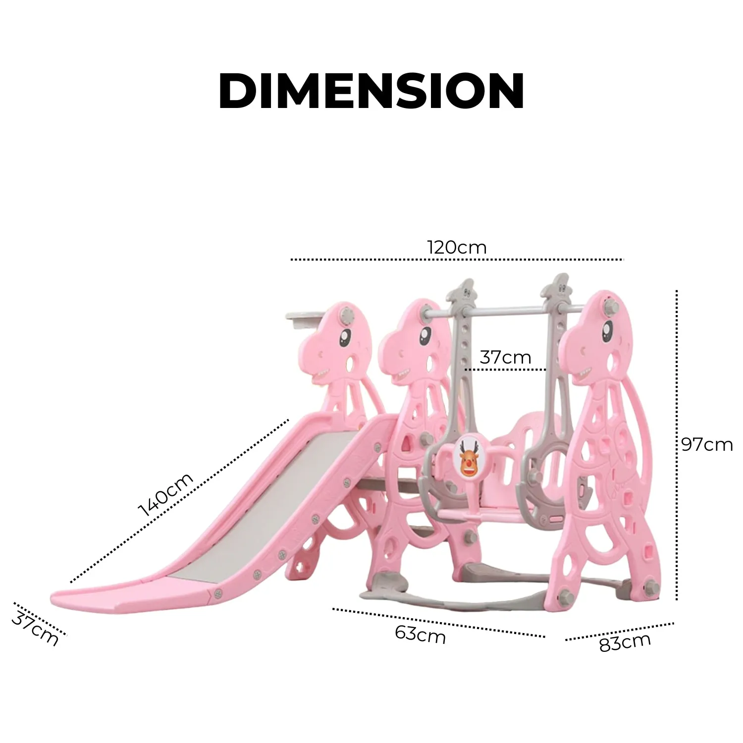 3-in-1 Kids Slide, Swing, Basketball Set with Anti-Slip