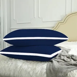 ADBENI HOME Gusseted Bed Pillow for Sleeping, Soft Touch Comfortable Feather Down Chamber, 20x30 Inch King U.S. Standard, Navy Blue-White (Set of 2)