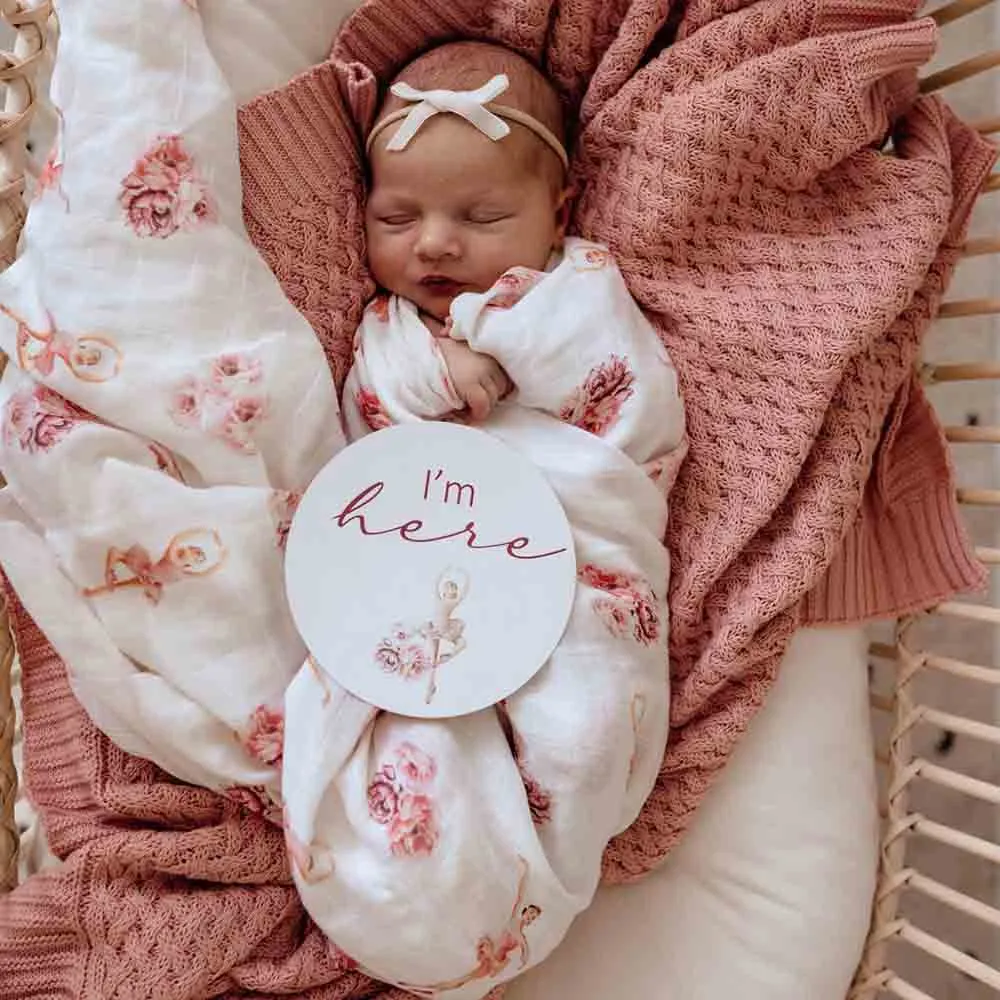 Ballerina Muslin Wrap Birth Announcement Set