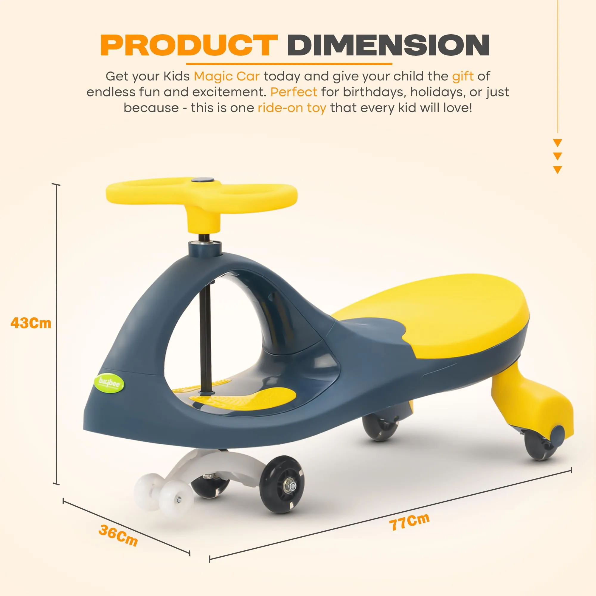 Baybee Glide Kids Magic Swing Car with 360° Steering, Music & PU LED Wheels | Magic Cars for Kids 3 to 8 Years Boys Girls