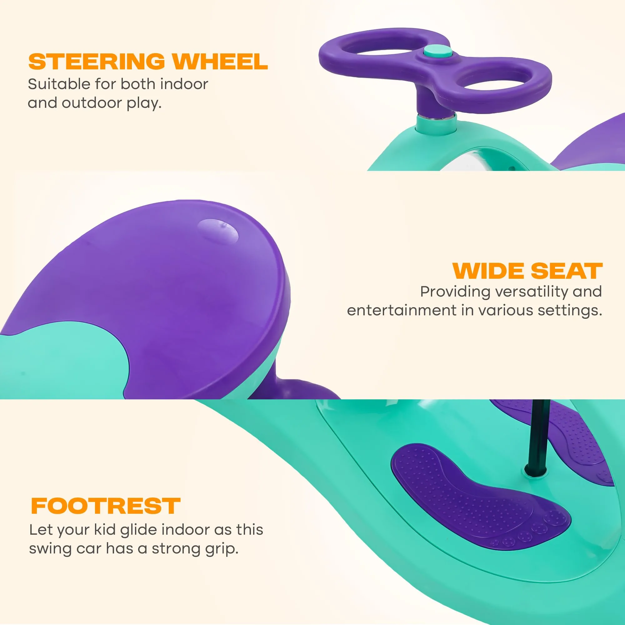 Baybee Glide Kids Magic Swing Car with 360° Steering, Music & PU LED Wheels | Magic Cars for Kids 3 to 8 Years Boys Girls
