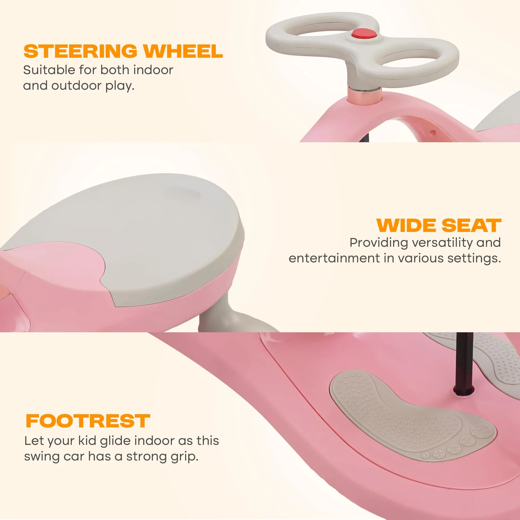 Baybee Glide Kids Magic Swing Car with 360° Steering, Music & PU LED Wheels | Magic Cars for Kids 3 to 8 Years Boys Girls