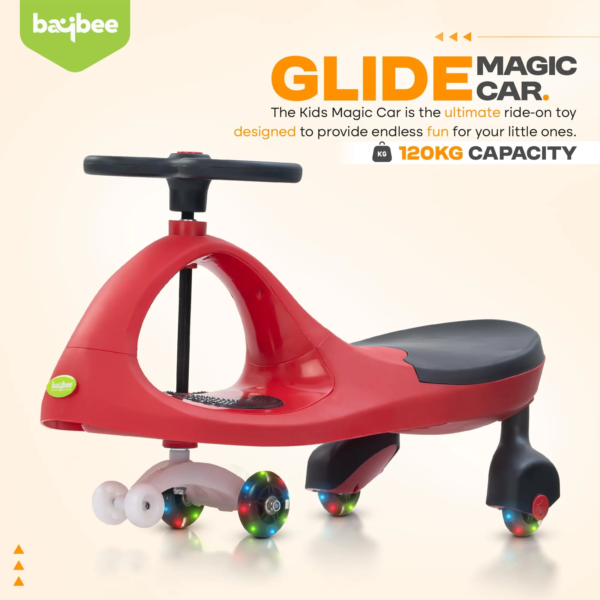 Baybee Glide Kids Magic Swing Car with 360° Steering, Music & PU LED Wheels | Magic Cars for Kids 3 to 8 Years Boys Girls