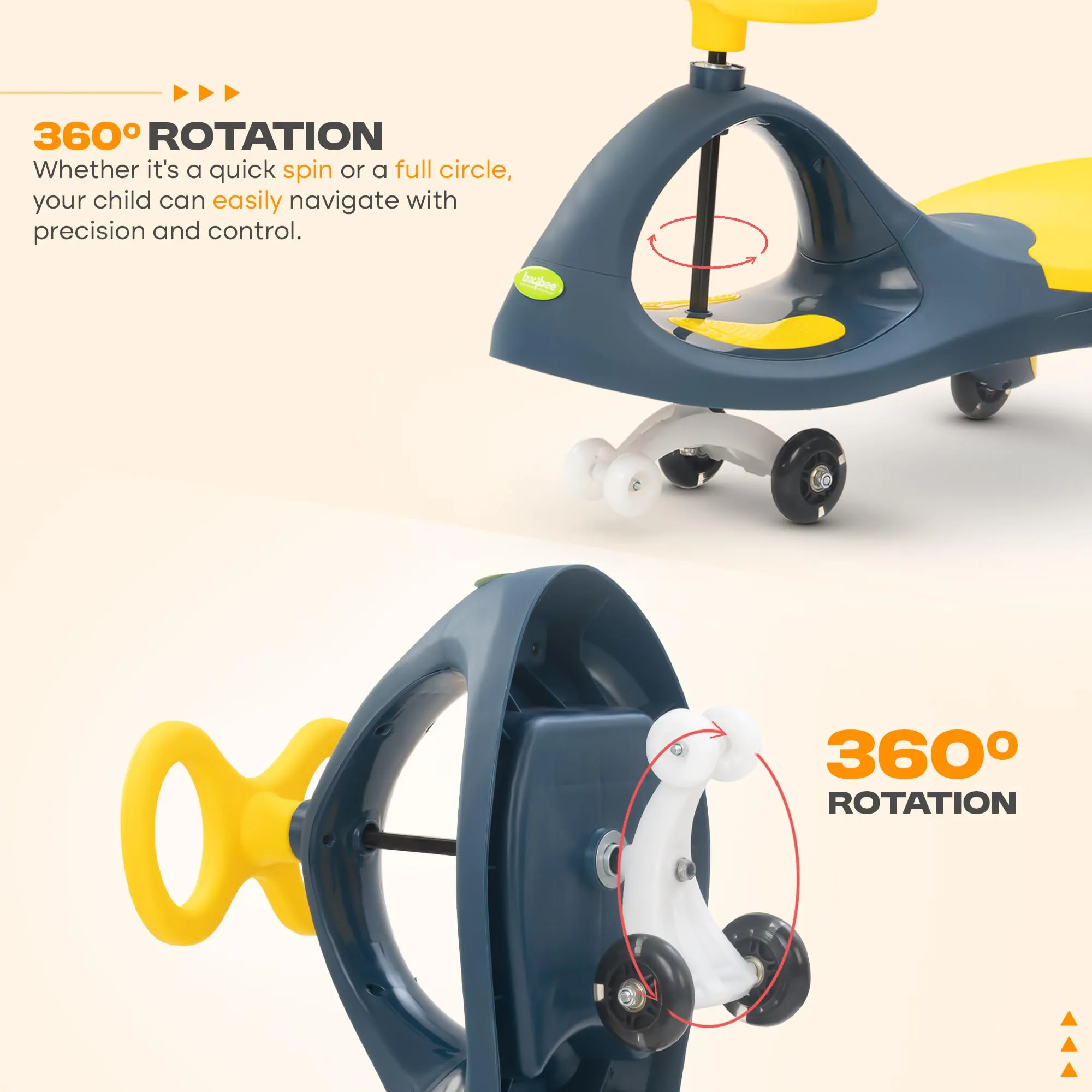 Baybee Glide Kids Magic Swing Car with 360° Steering, Music & PU LED Wheels | Magic Cars for Kids 3 to 8 Years Boys Girls