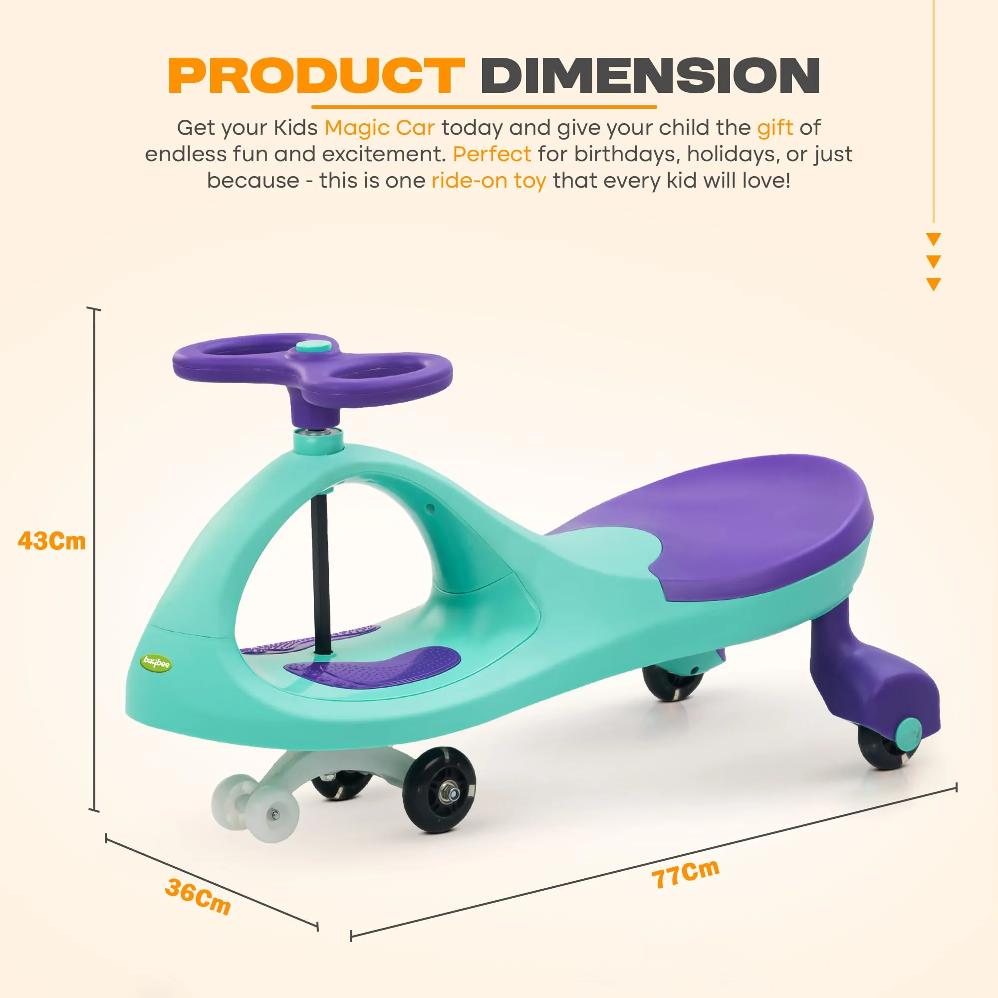 Baybee Glide Kids Magic Swing Car with 360° Steering, Music & PU LED Wheels | Magic Cars for Kids 3 to 8 Years Boys Girls
