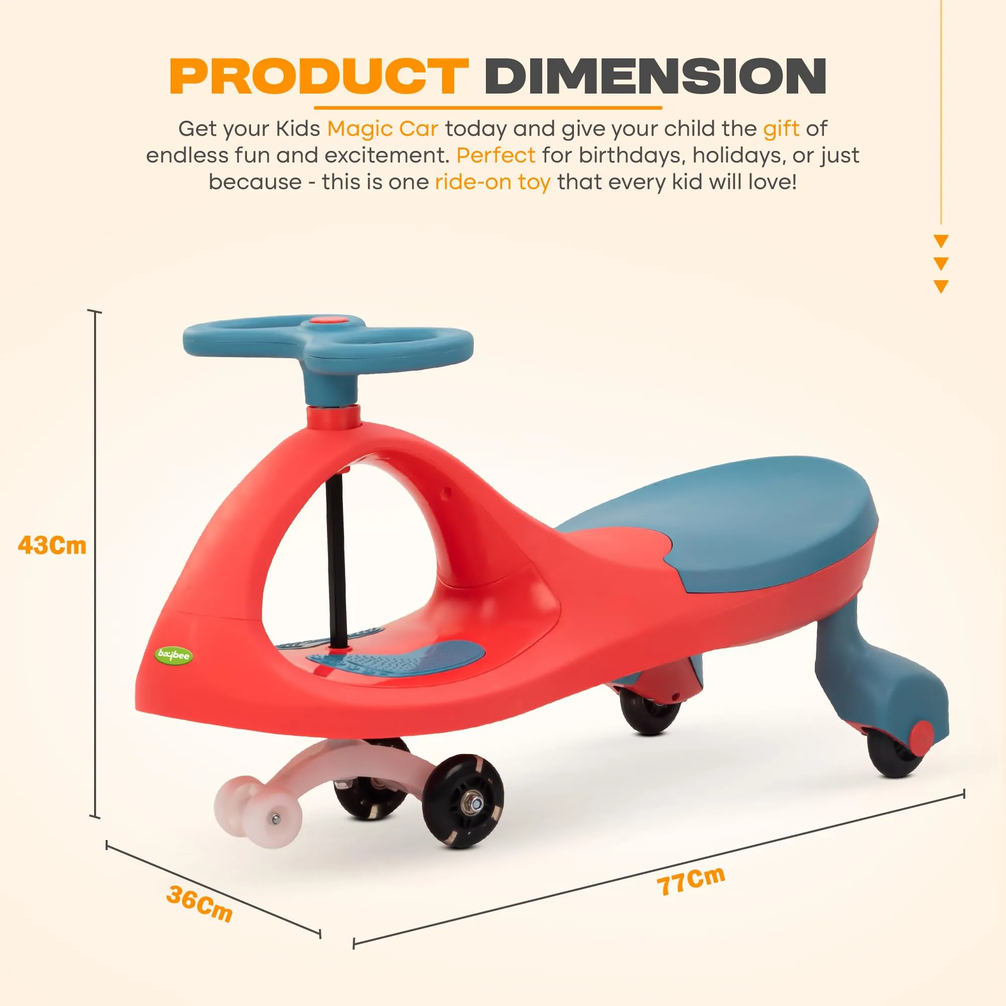 Baybee Glide Kids Magic Swing Car with 360° Steering, Music & PU LED Wheels | Magic Cars for Kids 3 to 8 Years Boys Girls
