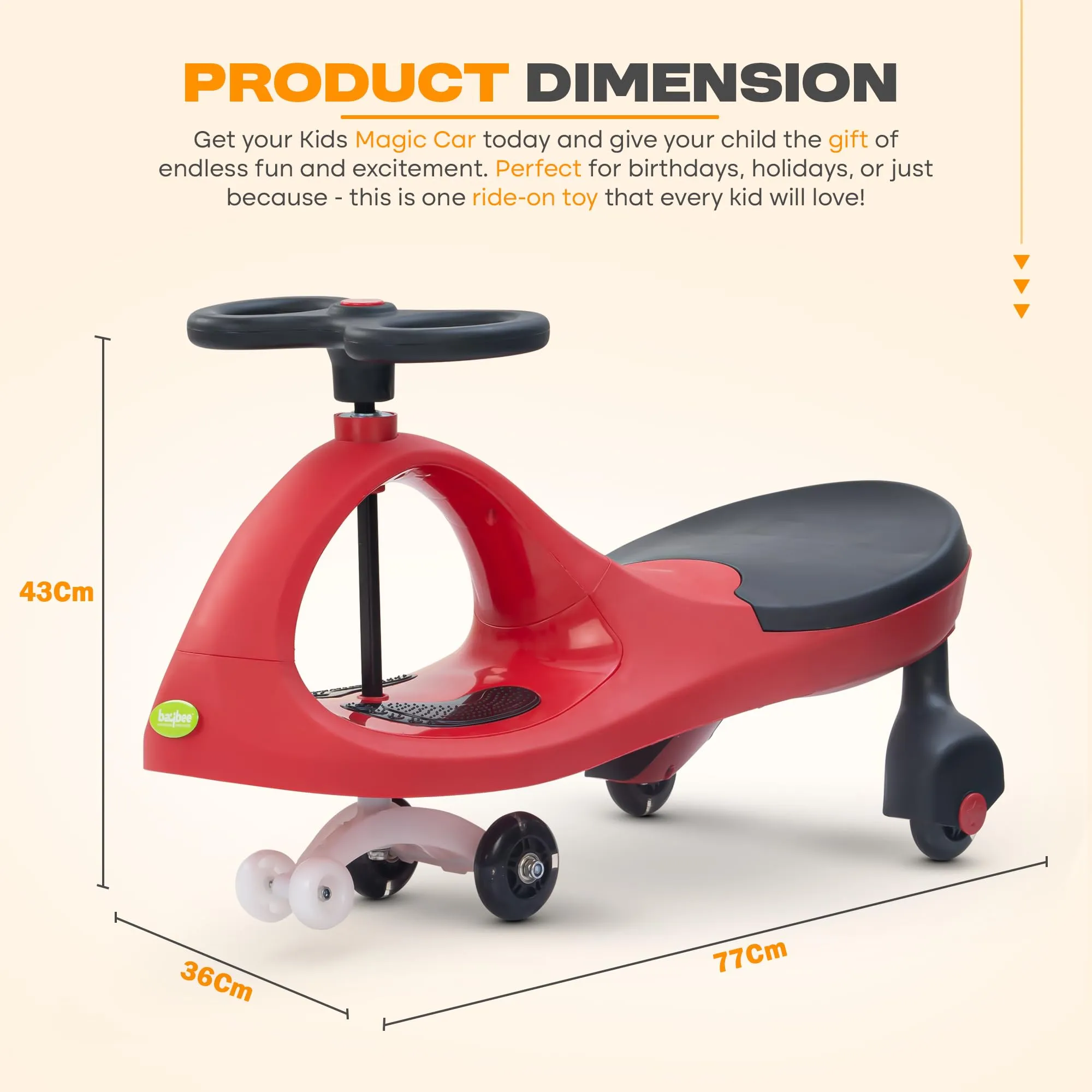 Baybee Glide Kids Magic Swing Car with 360° Steering, Music & PU LED Wheels | Magic Cars for Kids 3 to 8 Years Boys Girls