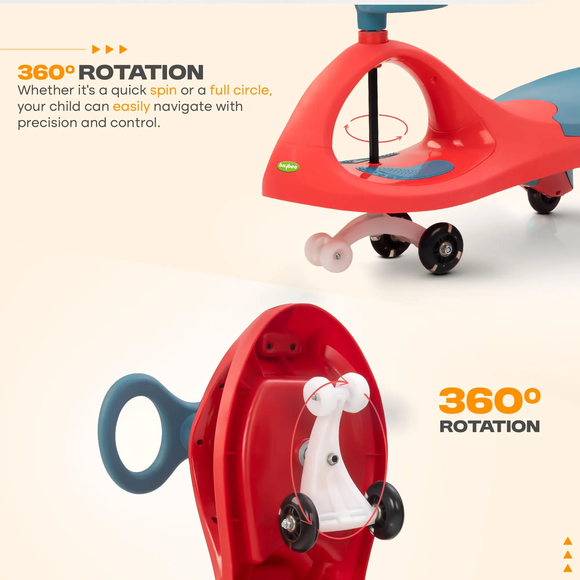 Baybee Glide Kids Magic Swing Car with 360° Steering, Music & PU LED Wheels | Magic Cars for Kids 3 to 8 Years Boys Girls