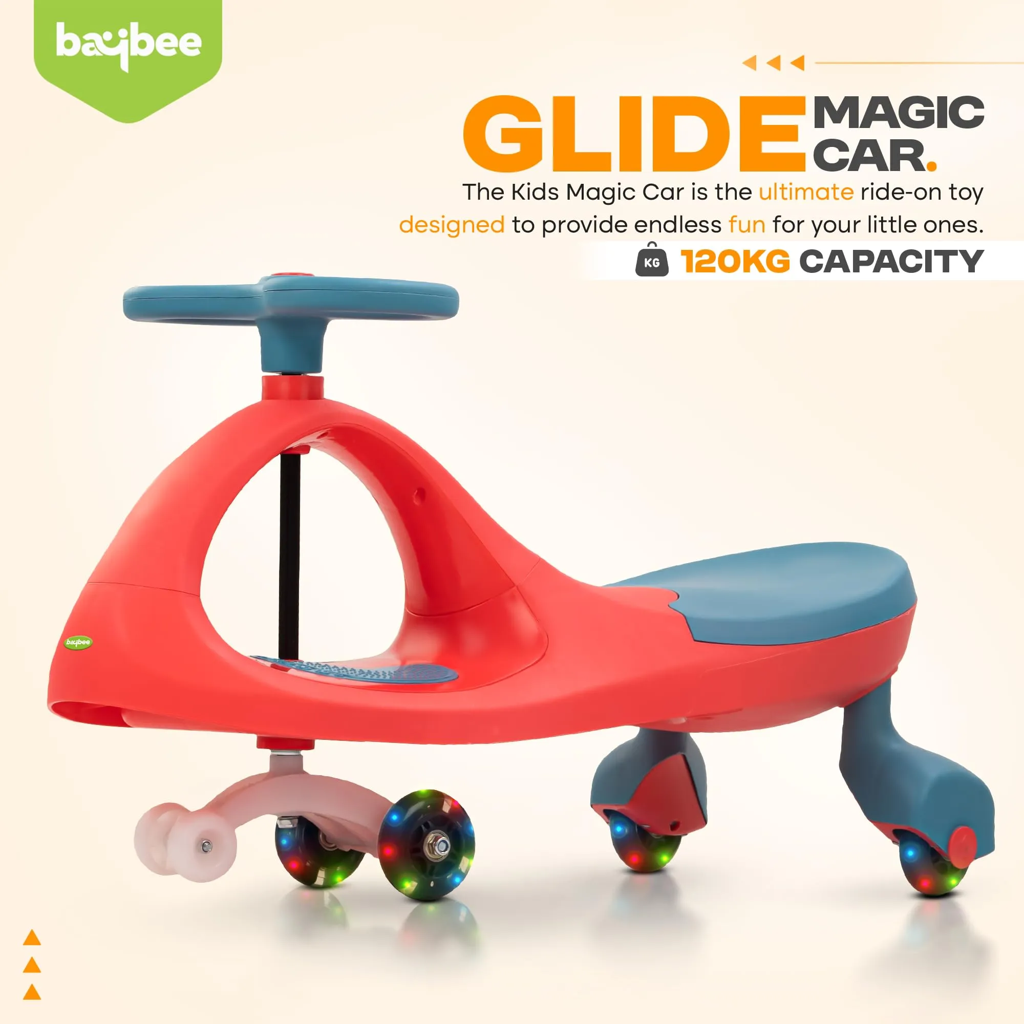 Baybee Glide Kids Magic Swing Car with 360° Steering, Music & PU LED Wheels | Magic Cars for Kids 3 to 8 Years Boys Girls