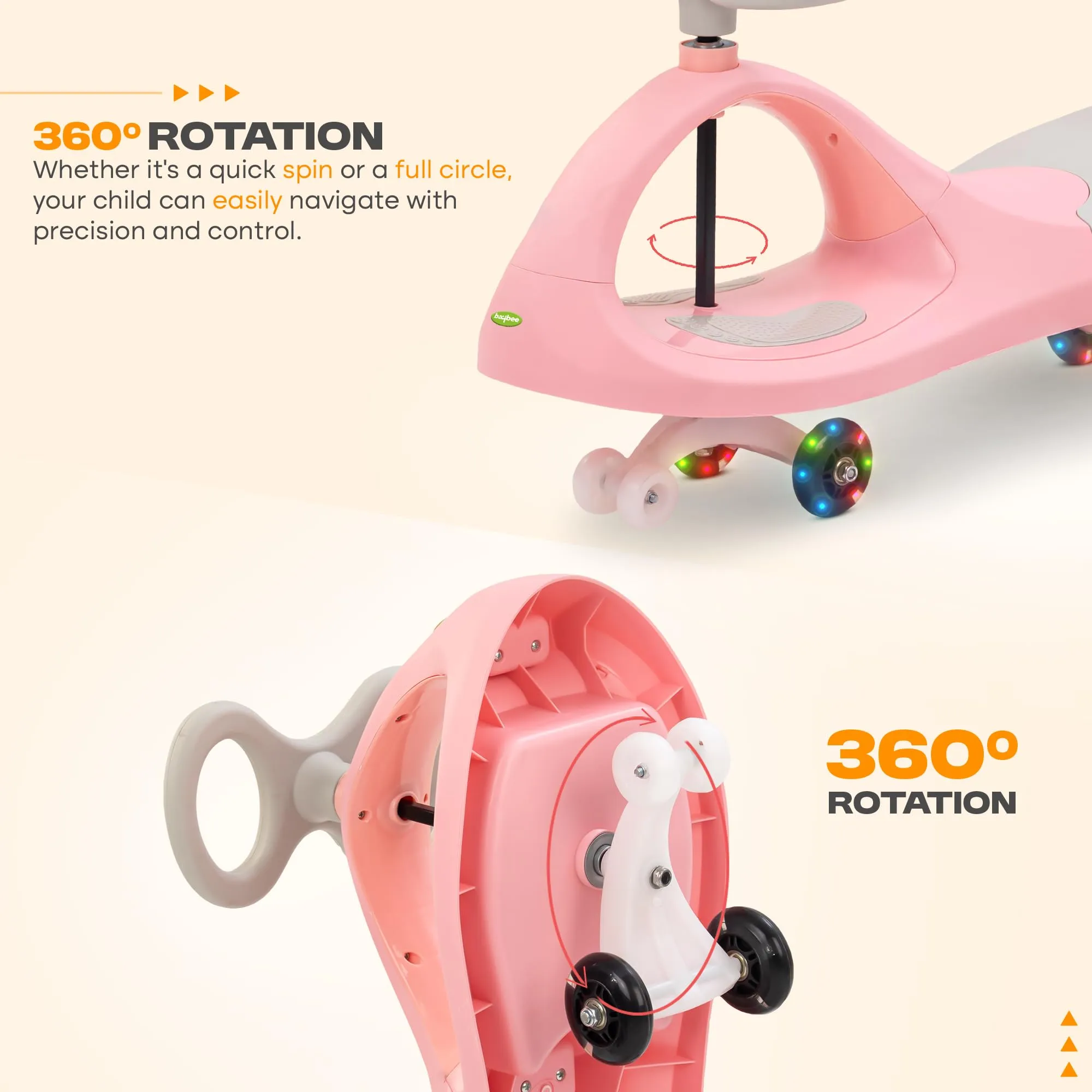 Baybee Glide Kids Magic Swing Car with 360° Steering, Music & PU LED Wheels | Magic Cars for Kids 3 to 8 Years Boys Girls