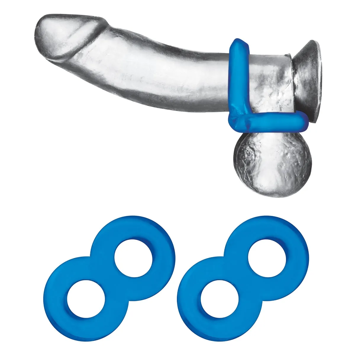 Blue Line Duo Cock And Ball Stamina Enhancement Cock Ring Set 2 Pack Blue