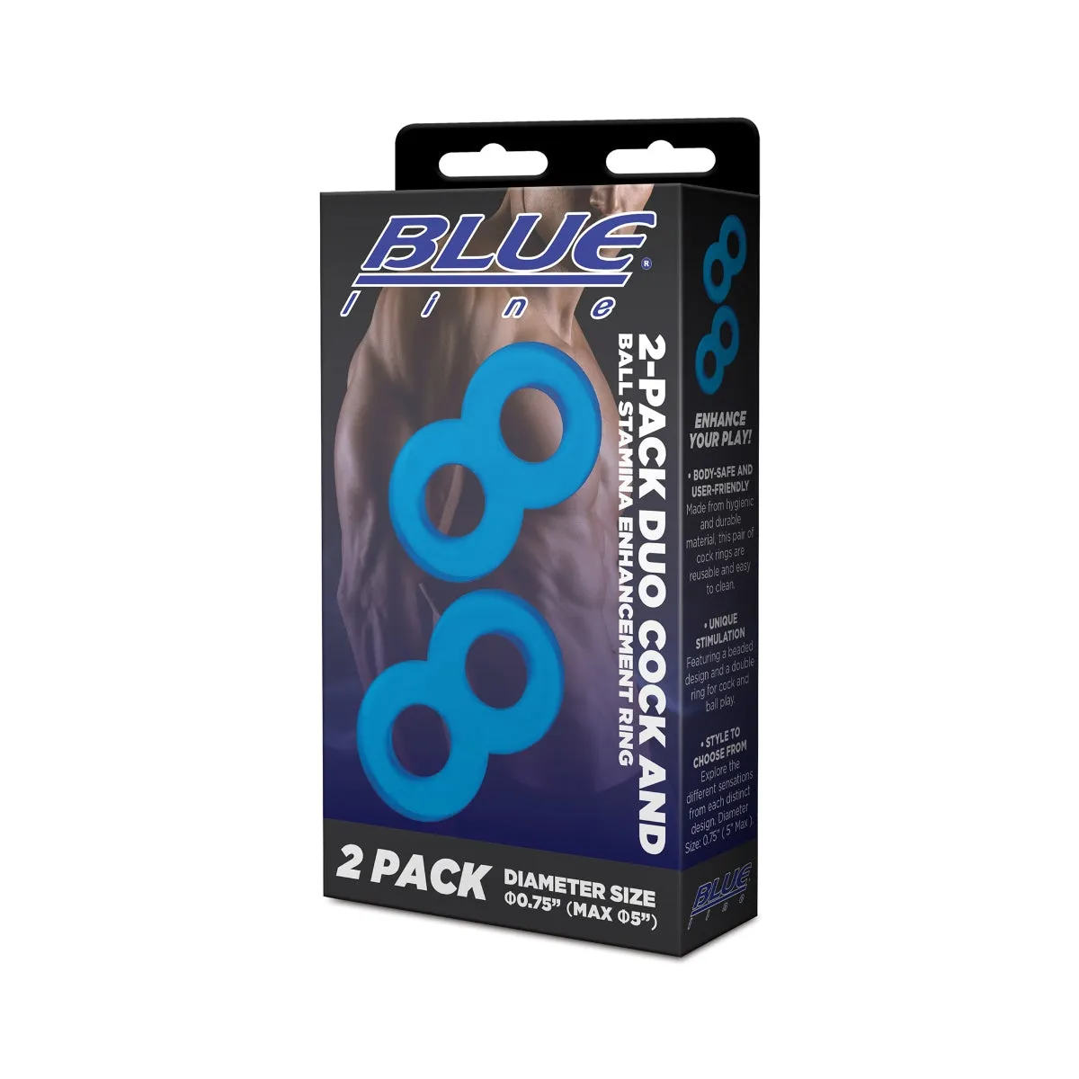 Blue Line Duo Cock And Ball Stamina Enhancement Cock Ring Set 2 Pack Blue