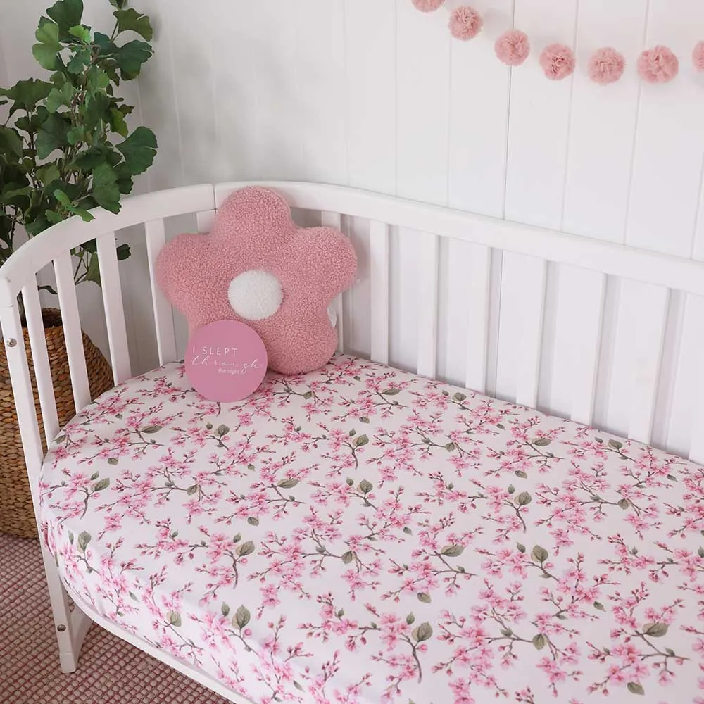 Cherry Blossom Organic Fitted Cot Sheet