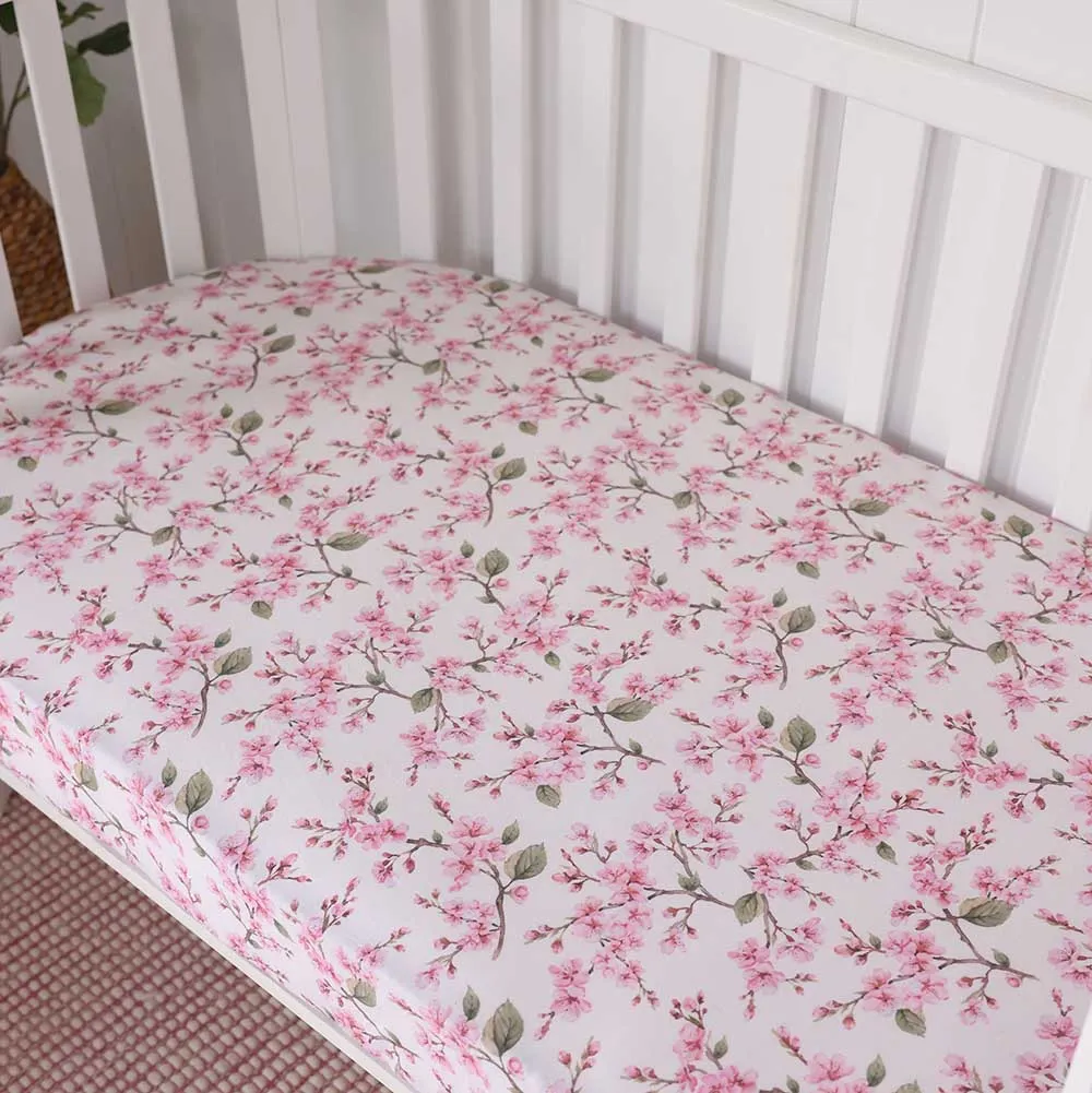 Cherry Blossom Organic Fitted Cot Sheet