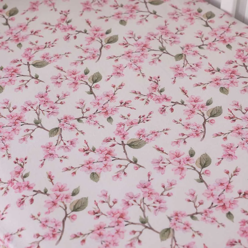 Cherry Blossom Organic Fitted Cot Sheet
