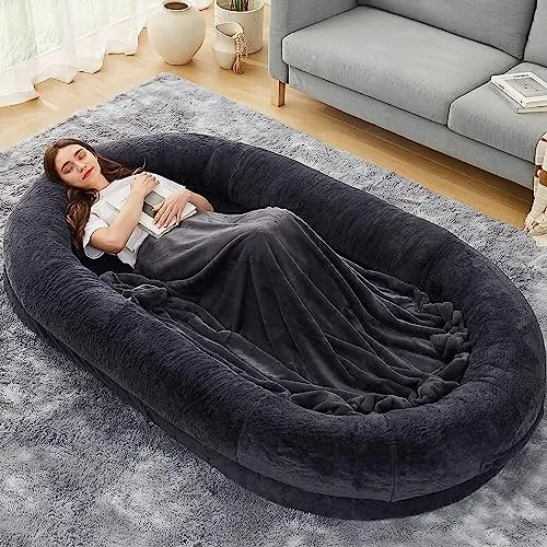 DOGKE Large Human Dog Bed, 260GSM Luxury Fur Human Size Dog Bed for People,Waterproof Washable Giant Dog Bed for Human,Human Dog Bed for People Adults and Pets, Present Soft Blanket(72"x48"x10",Grey)