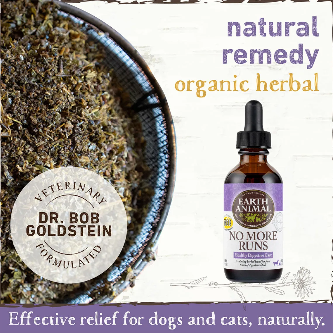 Earth Animal Organic Herbal Remedies No More Runs Tincture for Dogs