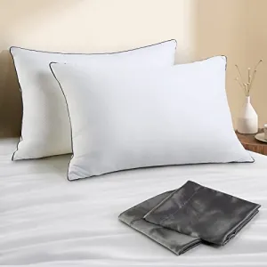 EASELAND Pillows Queen Size Set of 2, Plush Down Alternative Pillows with Silky Satin Pillowcases, 20×30 Inch Medium Soft for Stomach & Back Sleepers