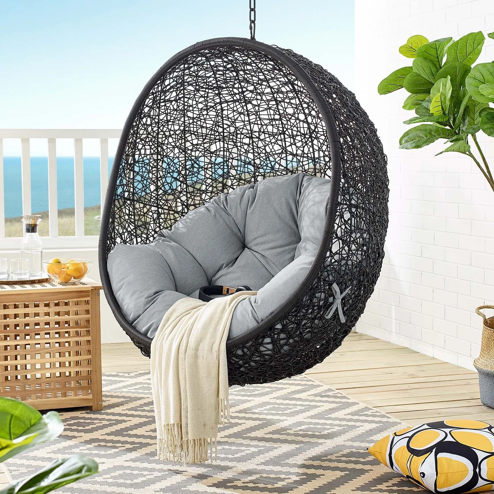 Encase Swing Outdoor Patio Lounge Chair Gray EEI-739-GRY-SET