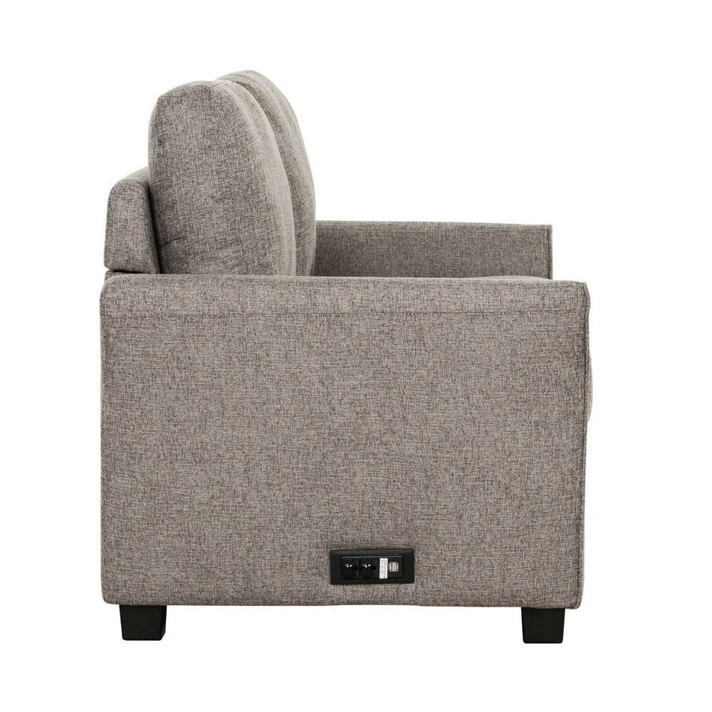 Full Size Sofa Bed, Gray Linen, Convertible Design, USB Port, Power Outlets By Casagear Home
