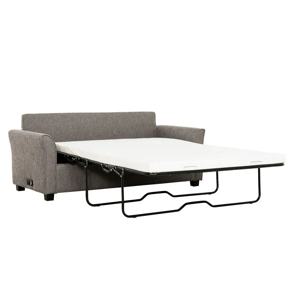 Full Size Sofa Bed, Gray Linen, Convertible Design, USB Port, Power Outlets By Casagear Home