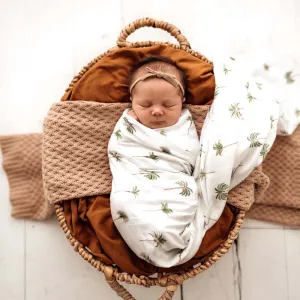 Green Palm Muslin Wrap Birth Announcement Set