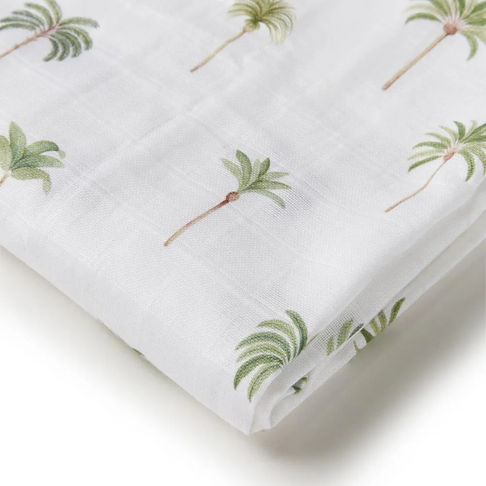 Green Palm Muslin Wrap Birth Announcement Set