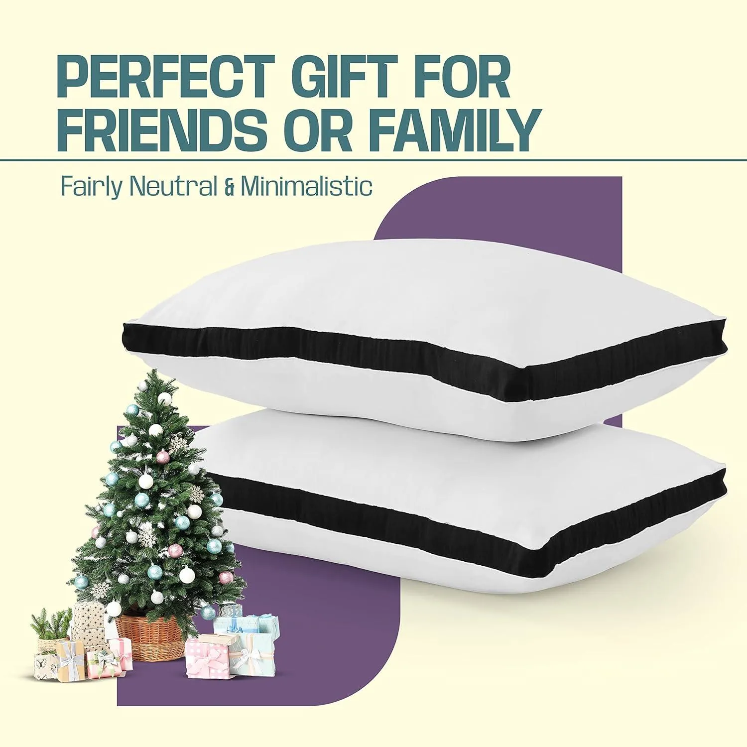 Hollowfibre Filled Bed Pillow Provide Extra Comfort To Back and Side Sleepers – Black – Pack of 2