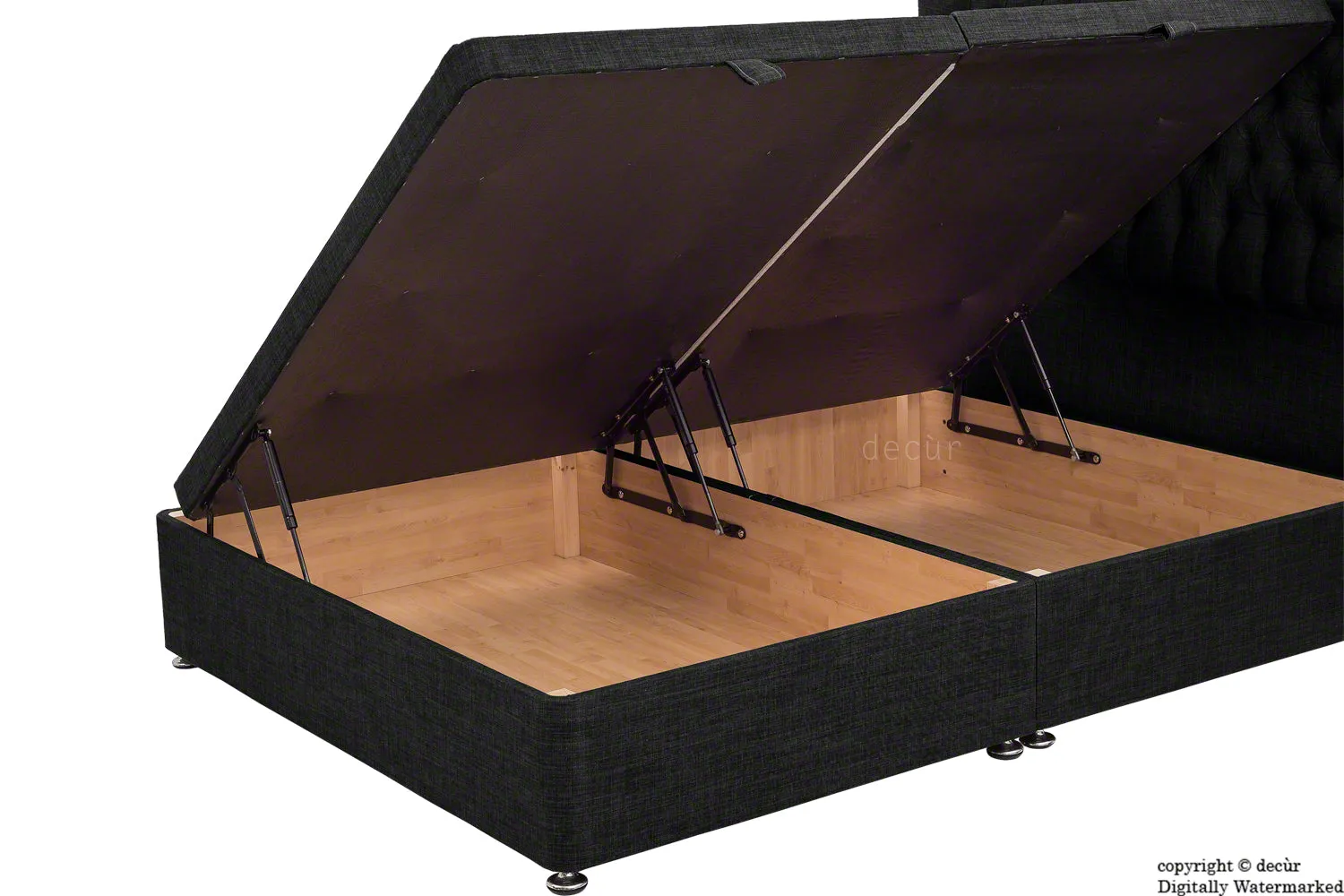 Hollyrood Linen Upholstered Winged Ottoman Bed - Black