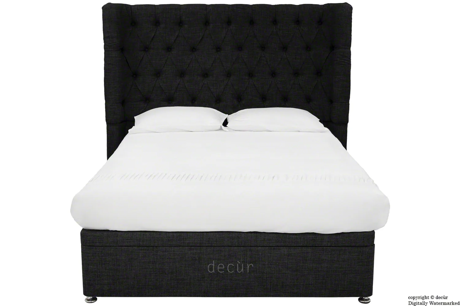 Hollyrood Linen Upholstered Winged Ottoman Bed - Black