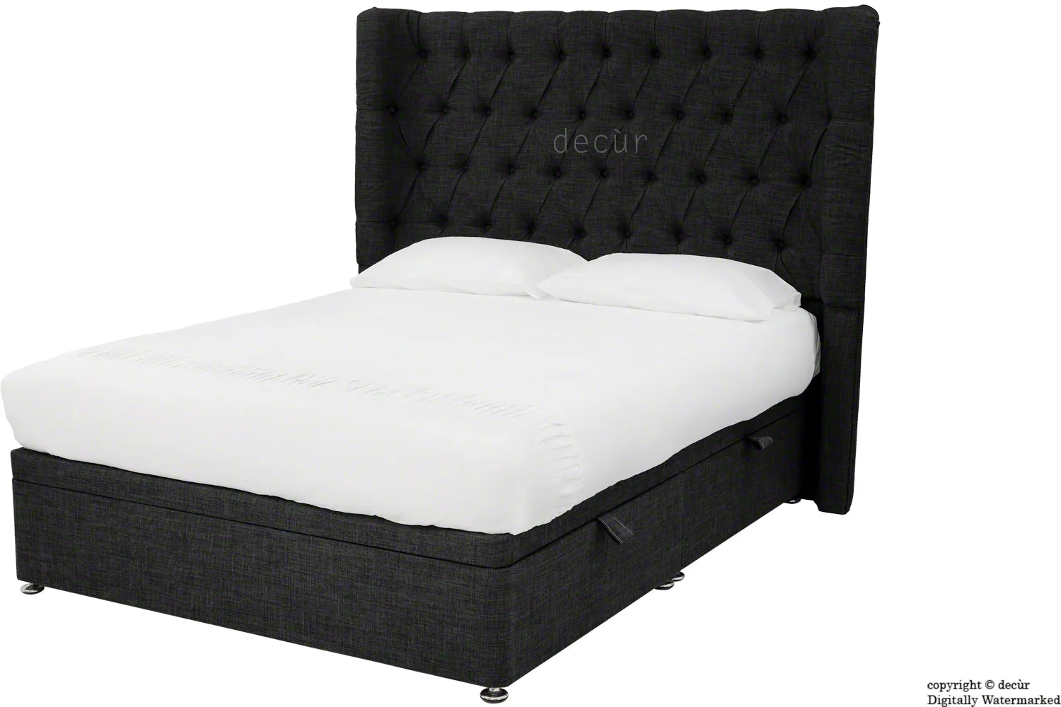 Hollyrood Linen Upholstered Winged Ottoman Bed - Black
