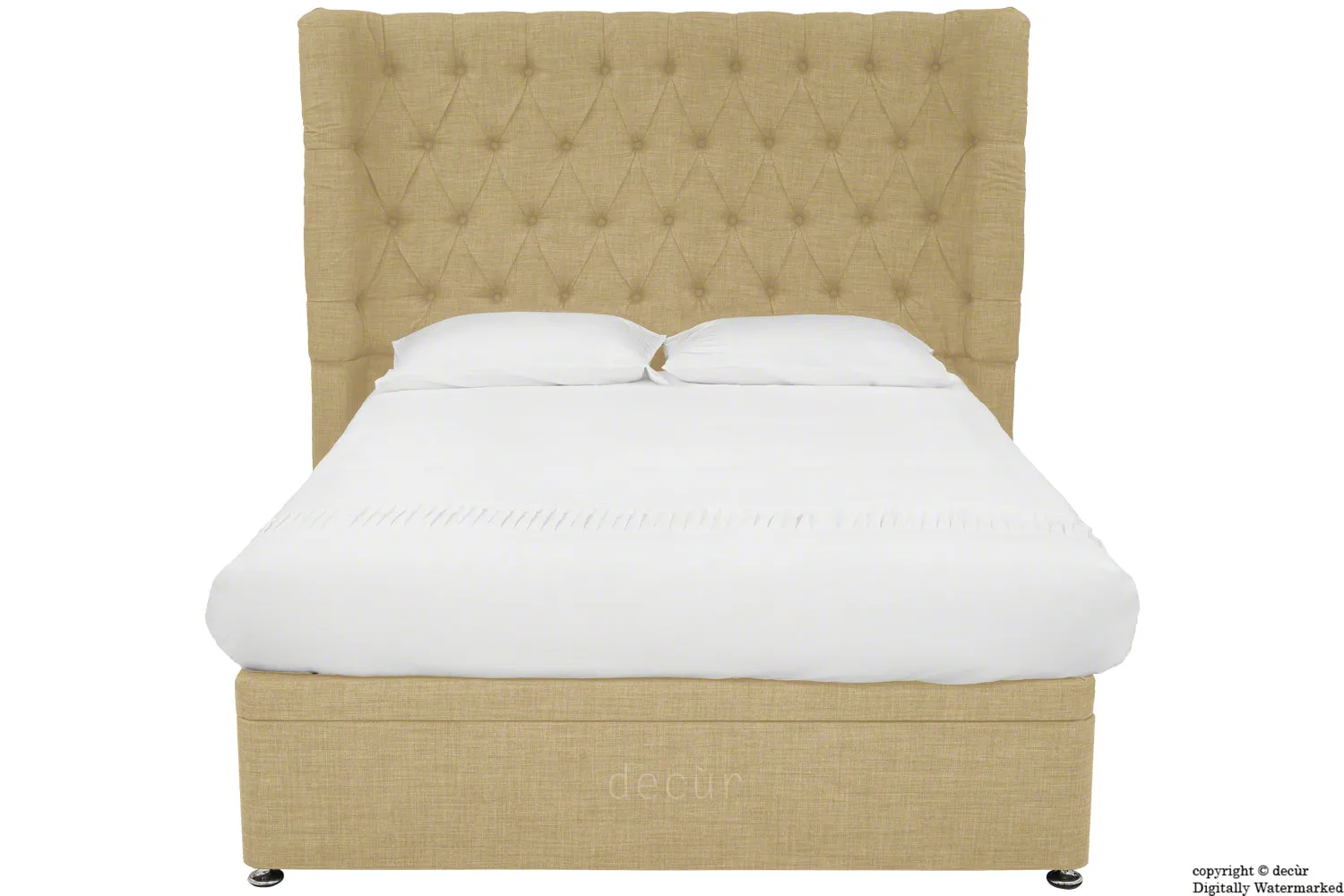 Hollyrood Linen Upholstered Winged Ottoman Bed - Honey