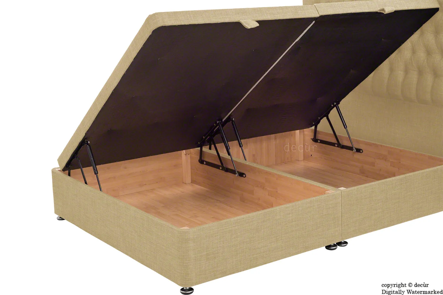 Hollyrood Linen Upholstered Winged Ottoman Bed - Honey