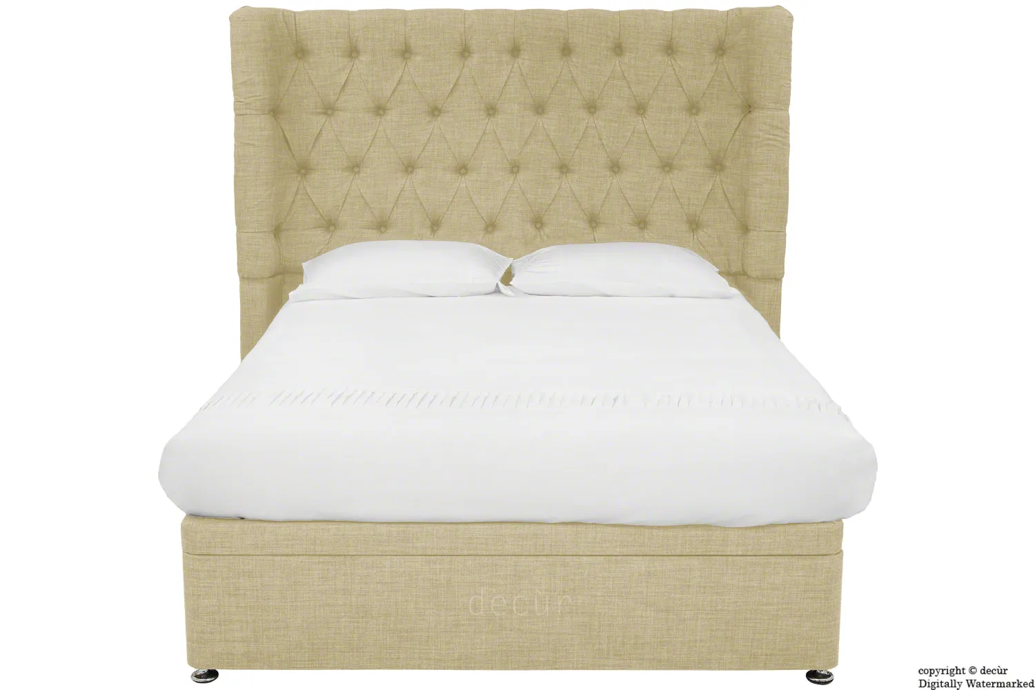 Hollyrood Linen Upholstered Winged Ottoman Bed - Sand