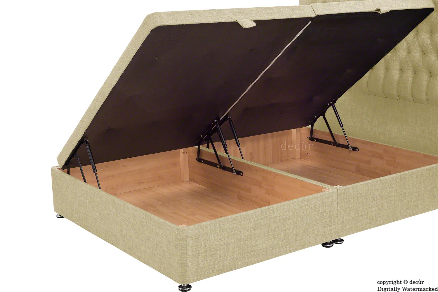 Hollyrood Linen Upholstered Winged Ottoman Bed - Sand