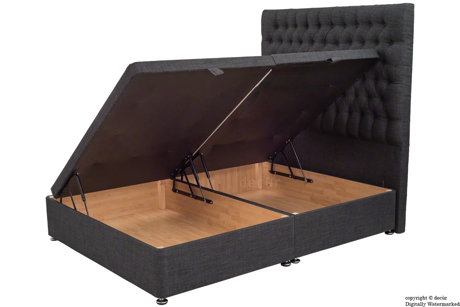 Kensington Linen Upholstered Ottoman Bed - Charcoal