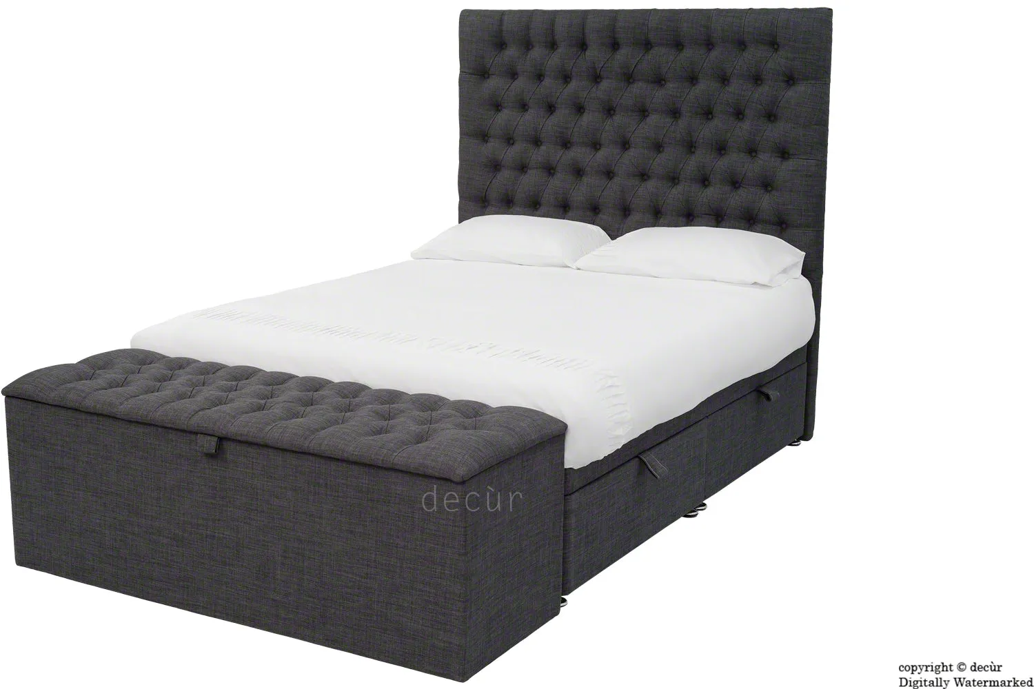 Kensington Linen Upholstered Ottoman Bed - Charcoal