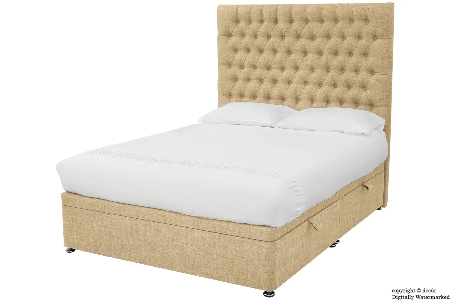 Kensington Linen Upholstered Ottoman Bed - Mink