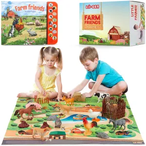 Lil-Gen Farm Animal Toys W/ Educational Animal Sound Book, 22pcs - 12 Small